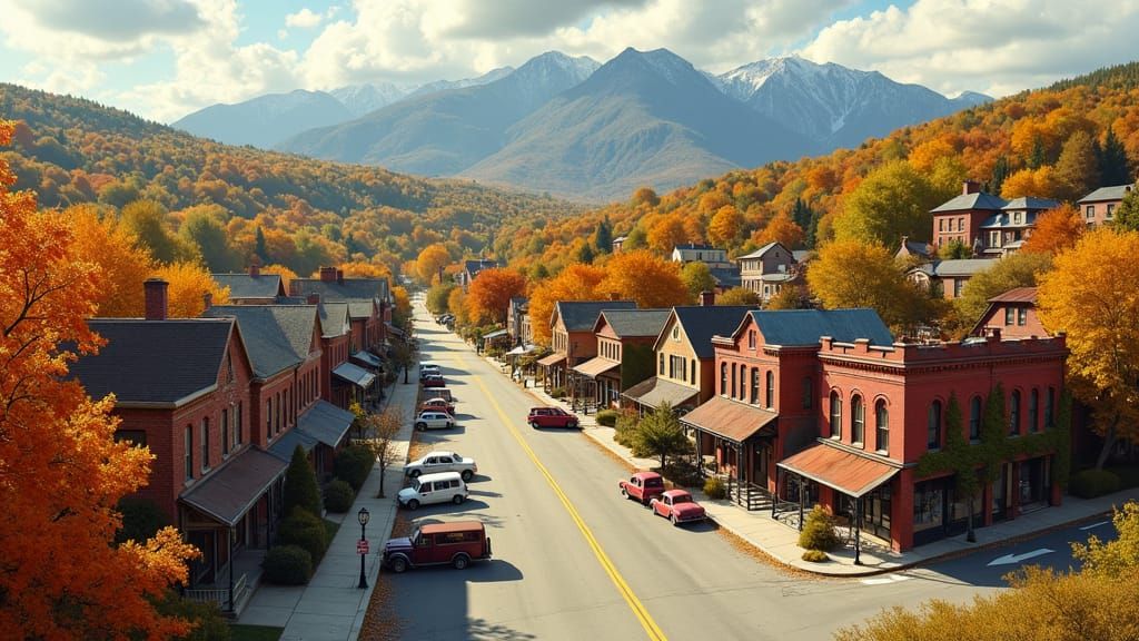 Idyllic American Town in Autumn, Rockwell Style