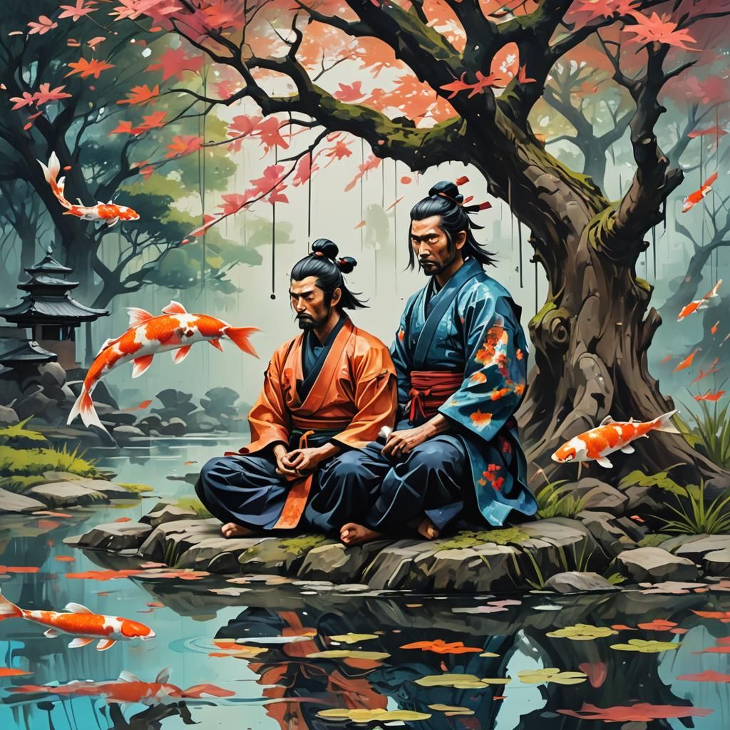 Samurai Meditation: Graffiti Art with Koi Pond