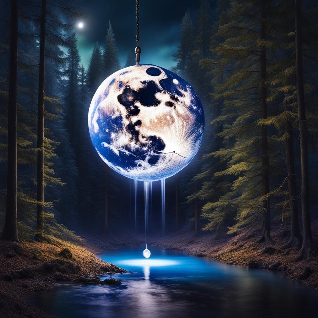 Psychedelic Moon Pendant Illuminates Shadowed Forest