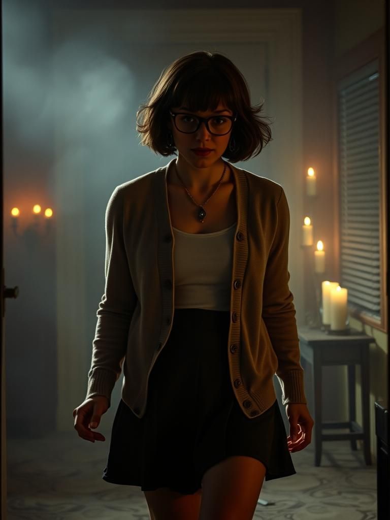 Velma Dinkley in Spooky House: Photorealistic Movie Shot