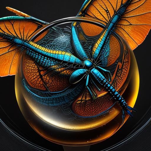 Dragonflies with Fiery Wings Trapped in Perfume Glass