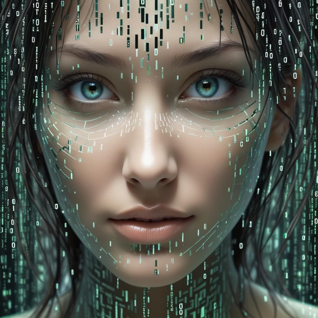 Fantasycore: Woman Emerging from Binary Code Matrix