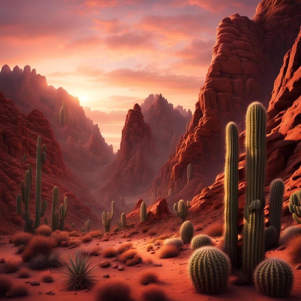 Sunset Over Red Rock Desert Canyon
