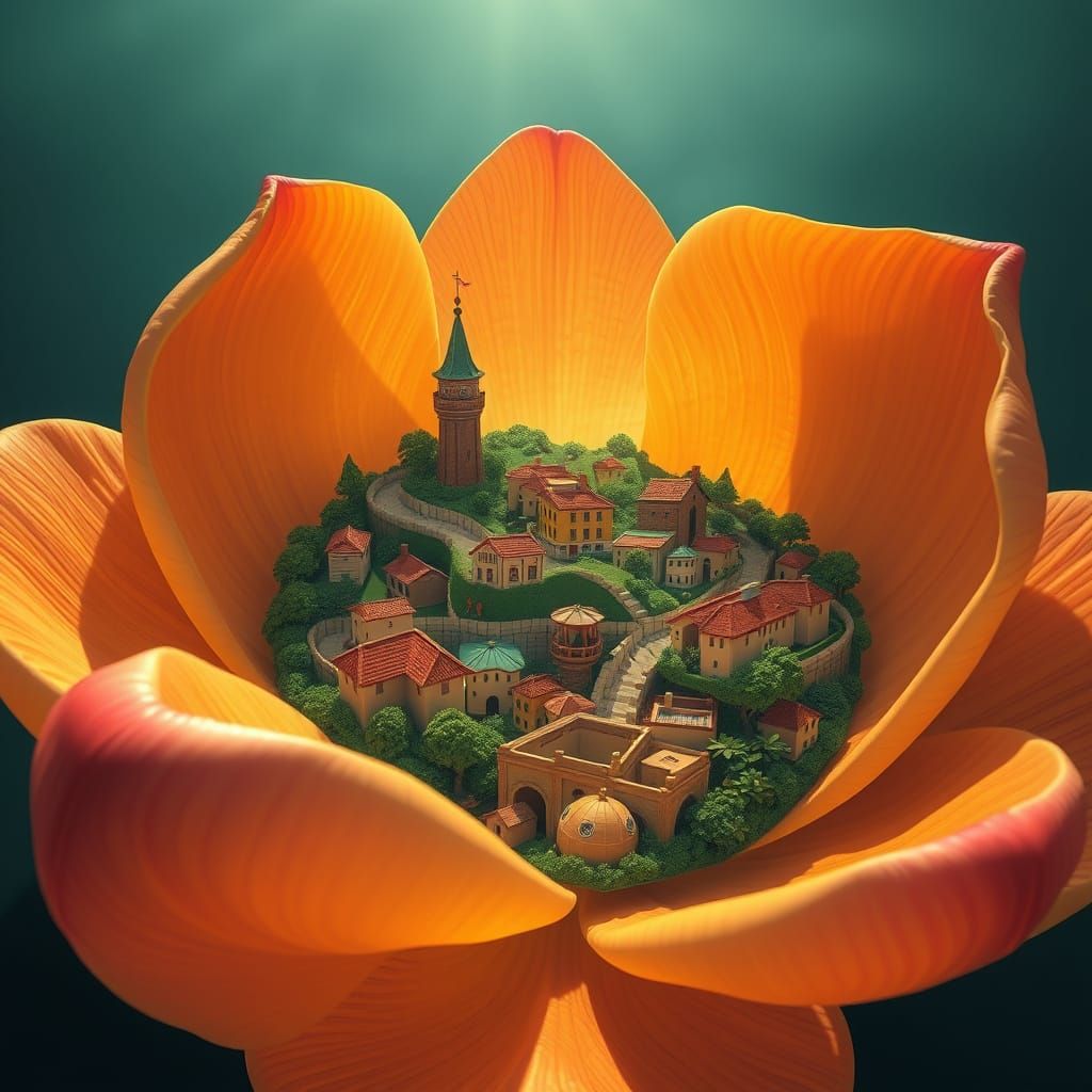 City Hidden Inside a Flower Petals