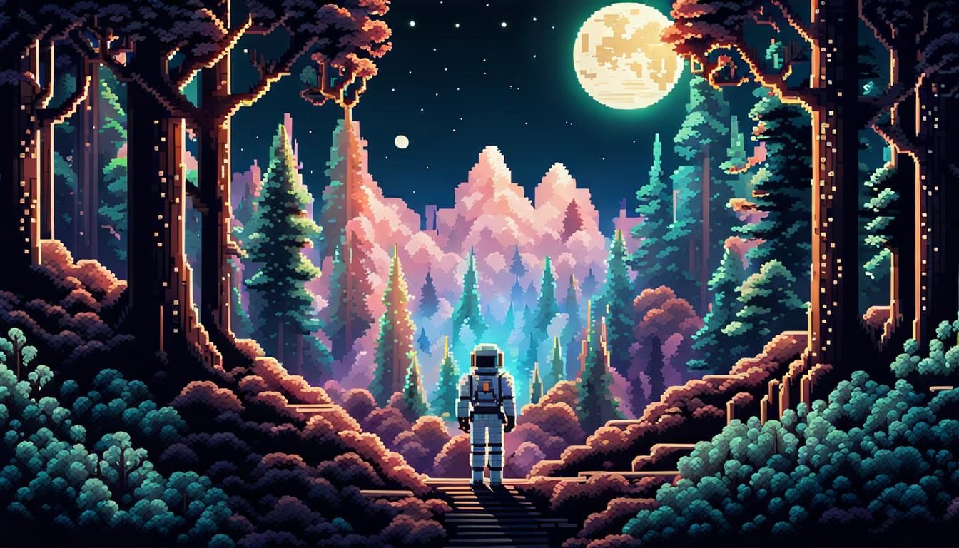 forest moon landscape, pixel art