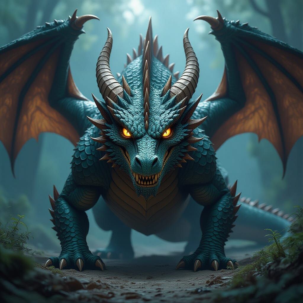 Menacing Obsidian Dragon in Dark Fantasy Style