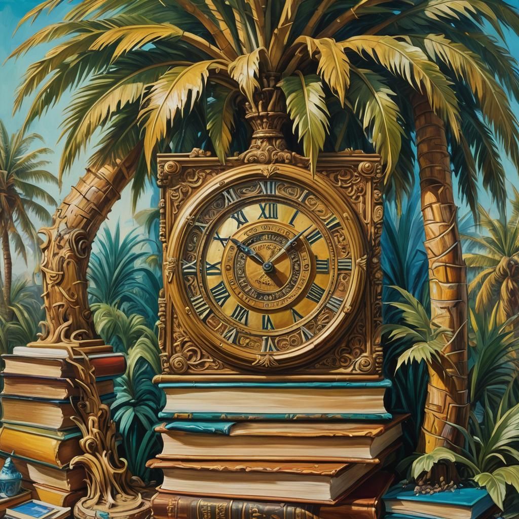 Surreal Palm Tree Dreamscape in Vibrant Oil Painting