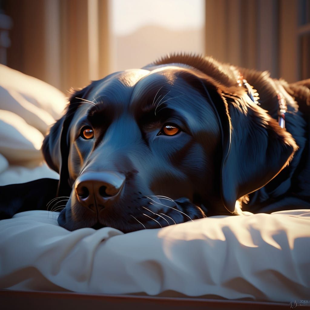 Sleek Labrador in Tranquil Slumber, Soft Golden Light