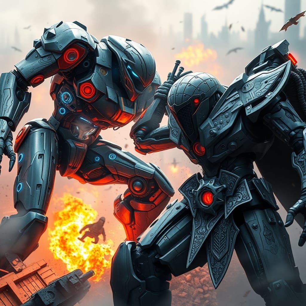 Mecha Ranger vs Medieval Knight in Epic Battle