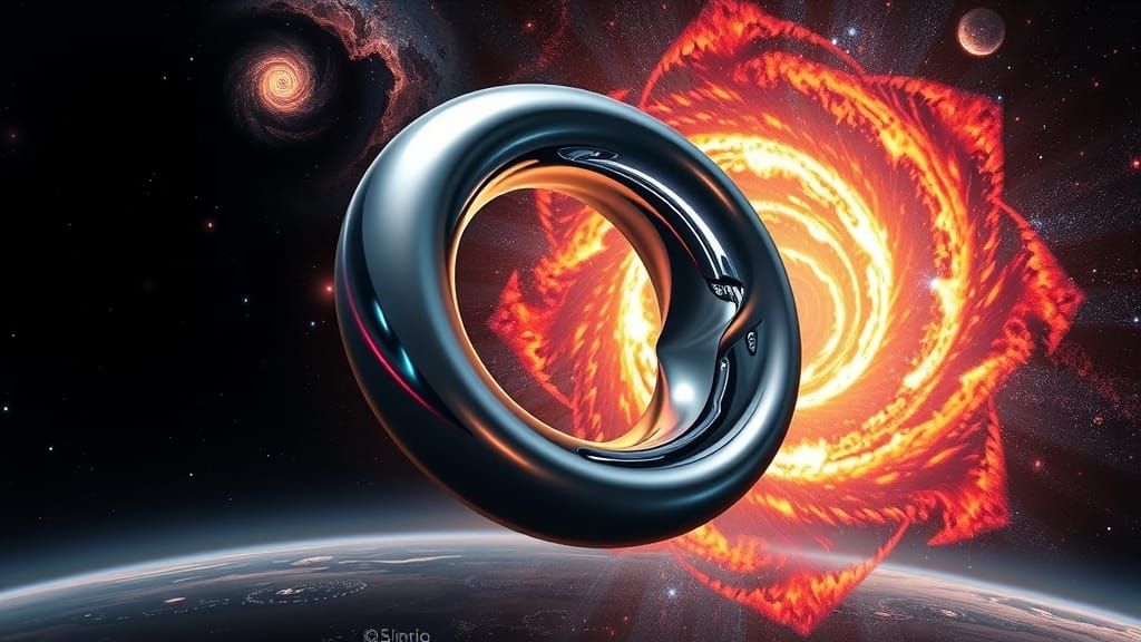 Sleek, High-Tech Cylinder in Cosmic Vortex, Mirror-Finish Si...