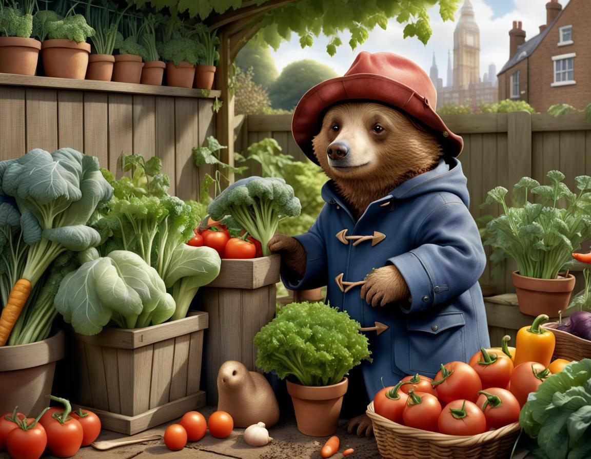 Paddington Bear Cultivating his Urban Garden Oasis