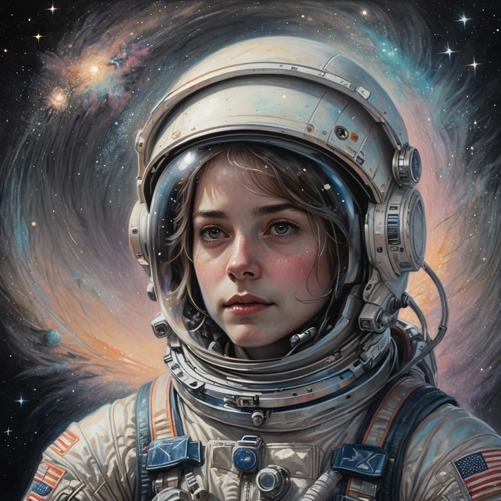 Ethereal Pastel Portrait of Young Astronaut
