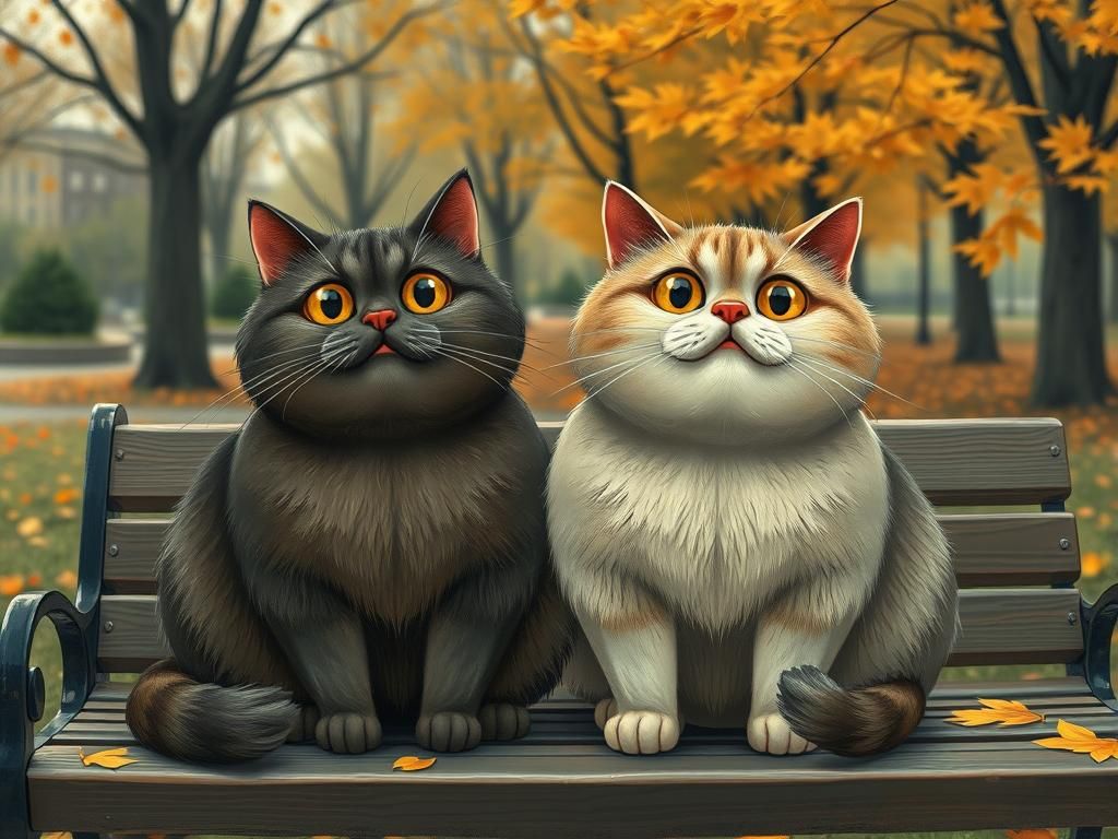 Two Happy Cats in a Park, Art Brut Style