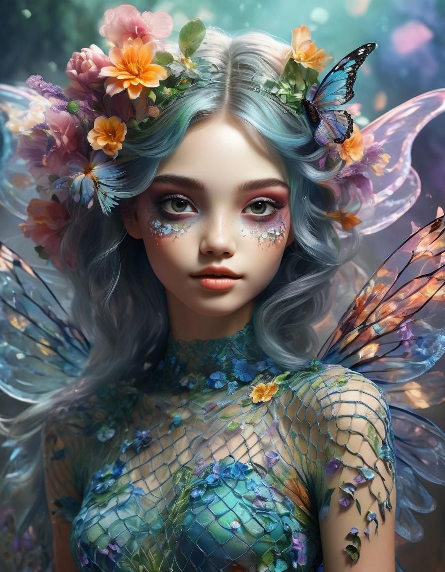 Botanical Flower Fairy with Smoke Gradient Digital Art