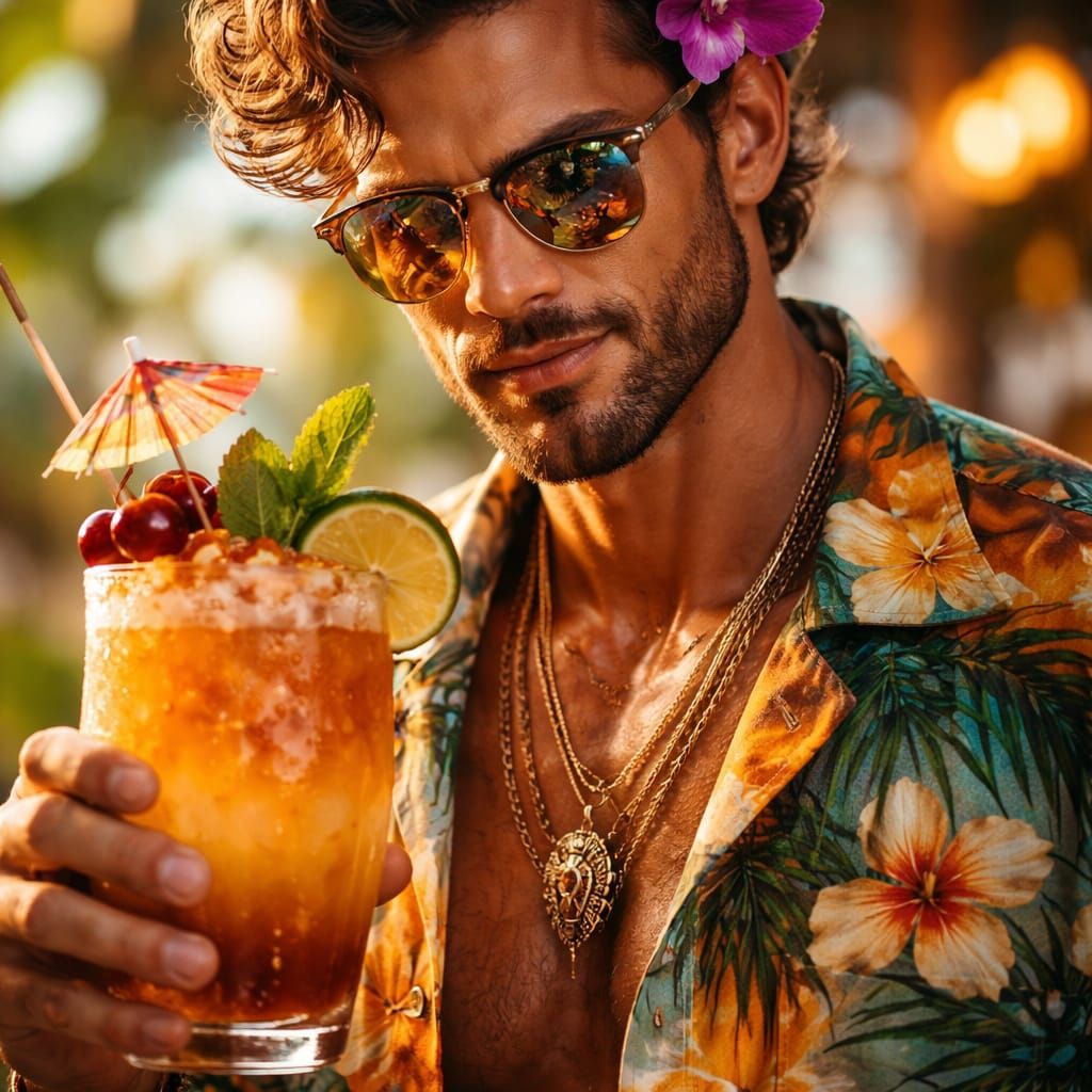 Mai Tai Personified: Photorealistic Man as Tropical Drink
