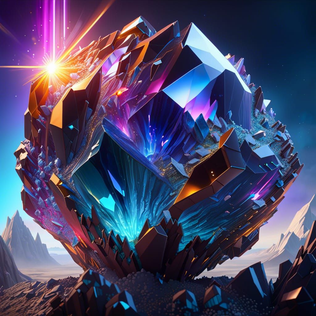 Shattering Crystal Asteroid with Volumetric Lighting