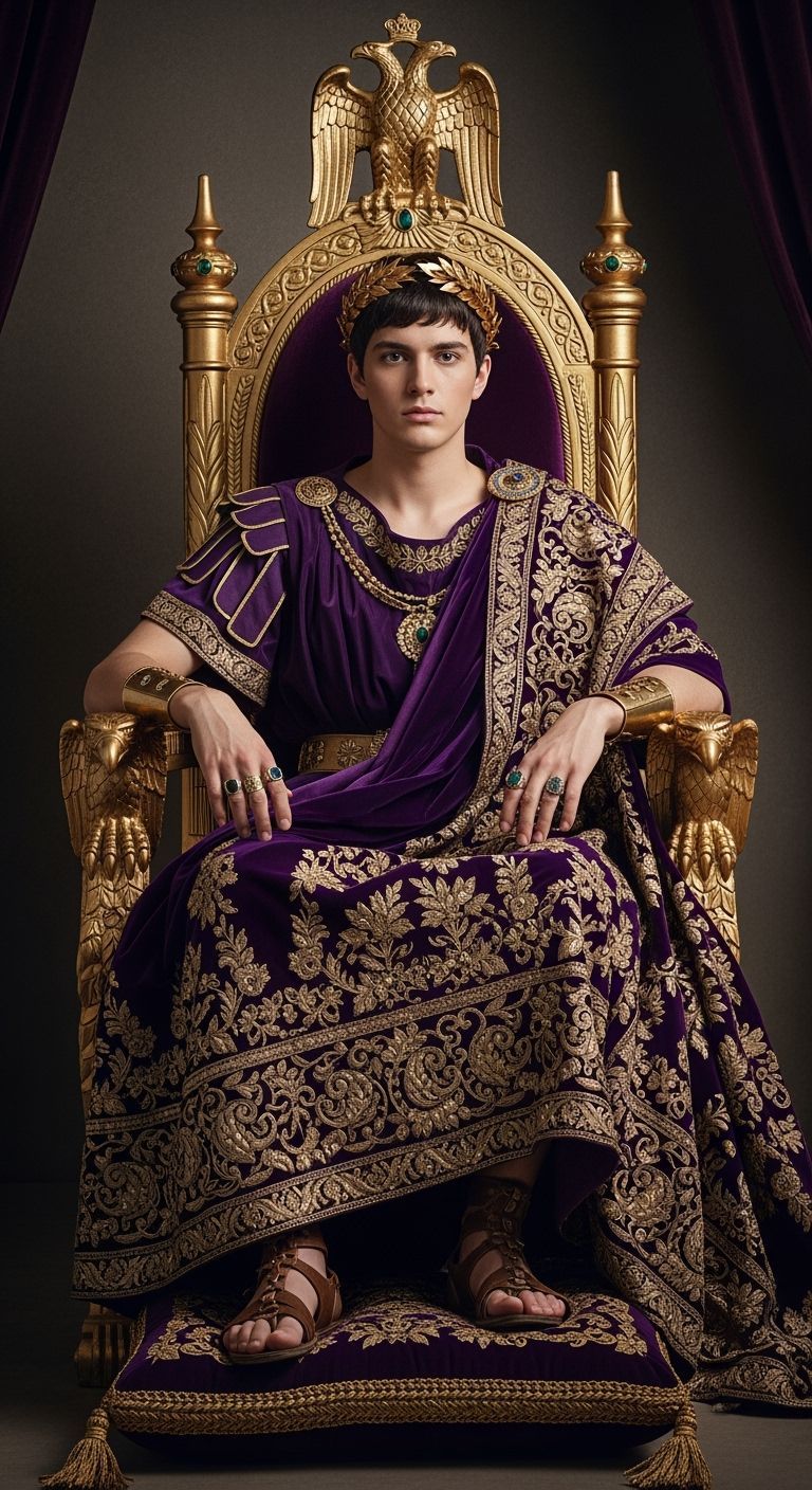 Young Roman Emperor on Gold and Emerald Throne