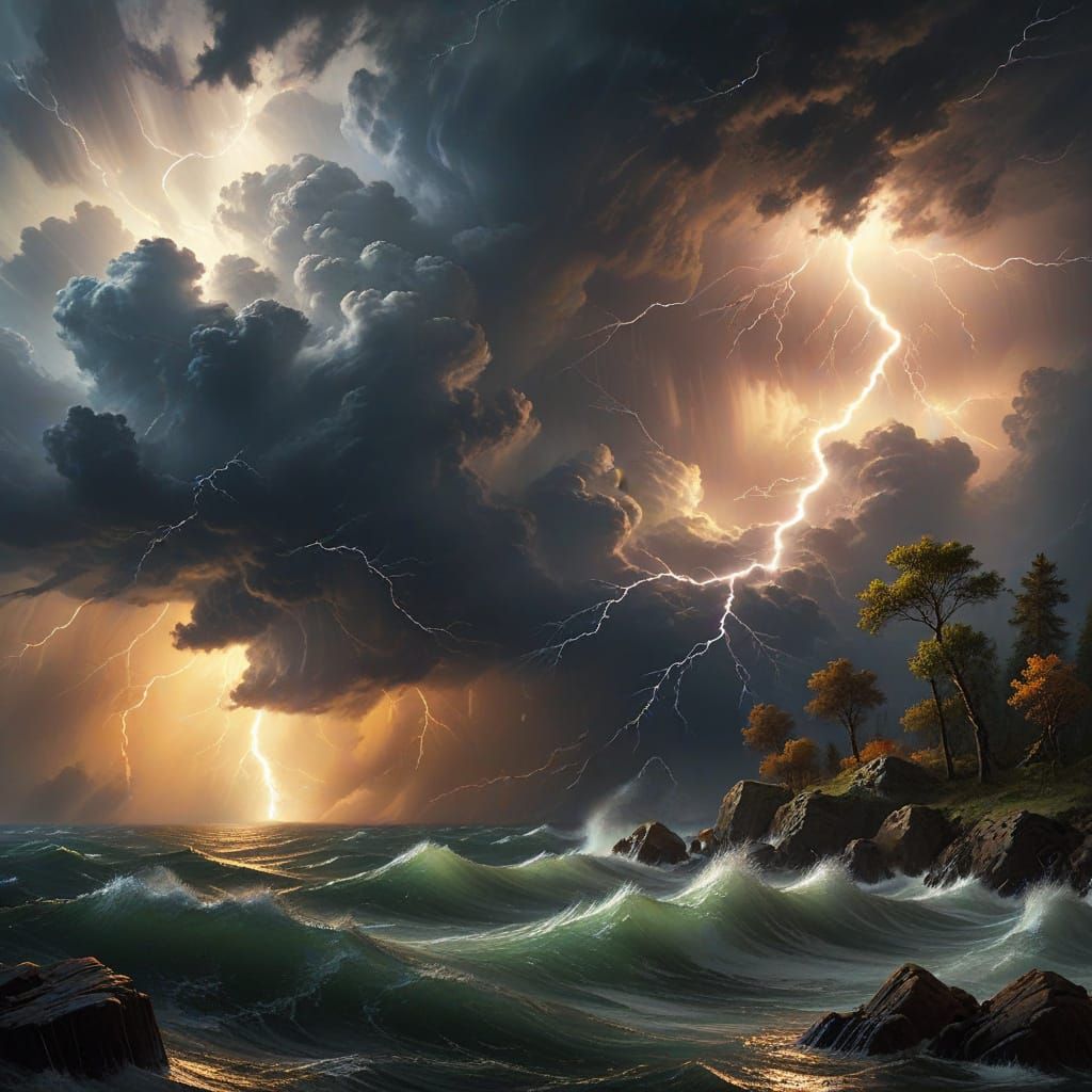 Powerful Lightning Illuminates Blooming Trees in Turbulent S...