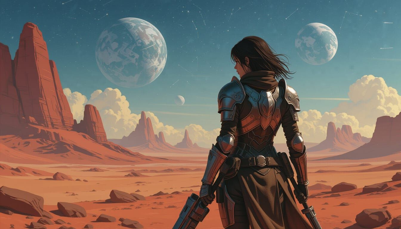 Lone Warrior on Alien Planet in Anime Style