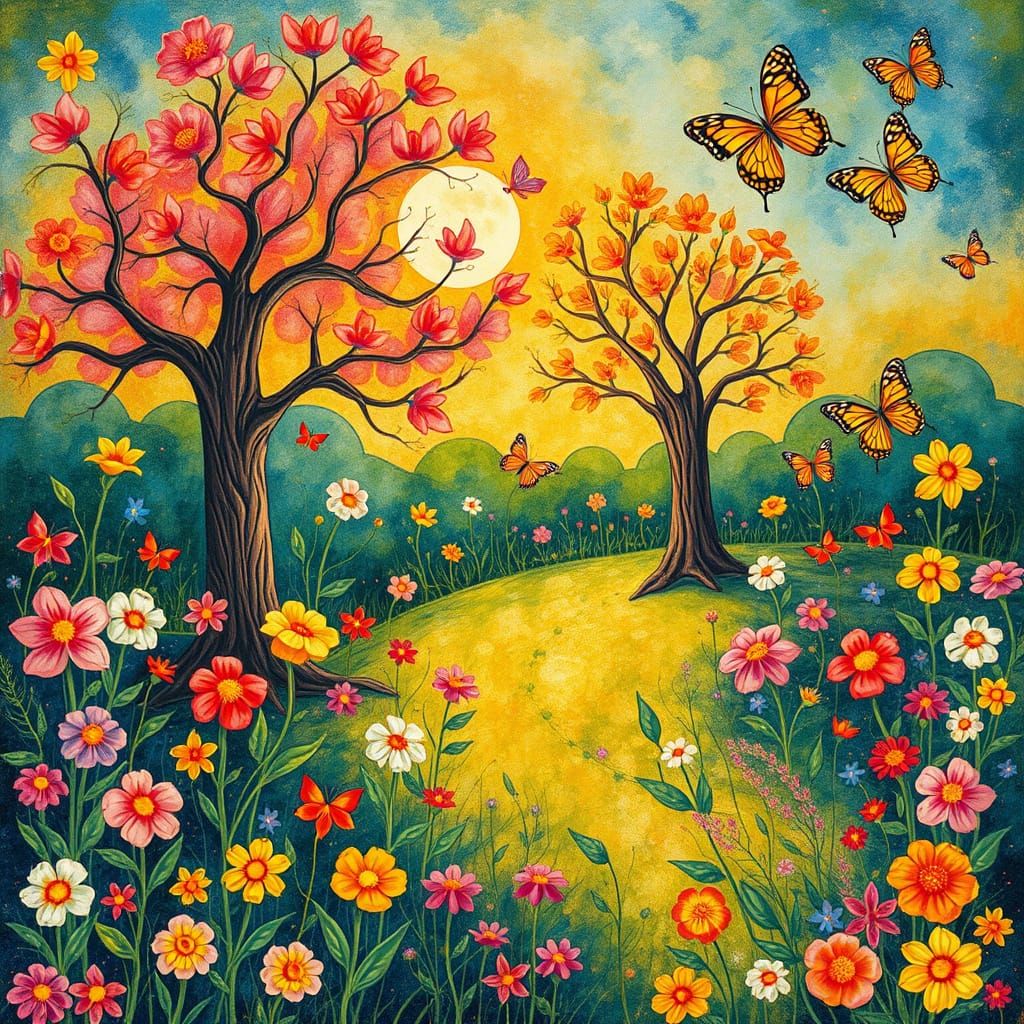 Whimsical Garden with Singing Flowers and Butterflies