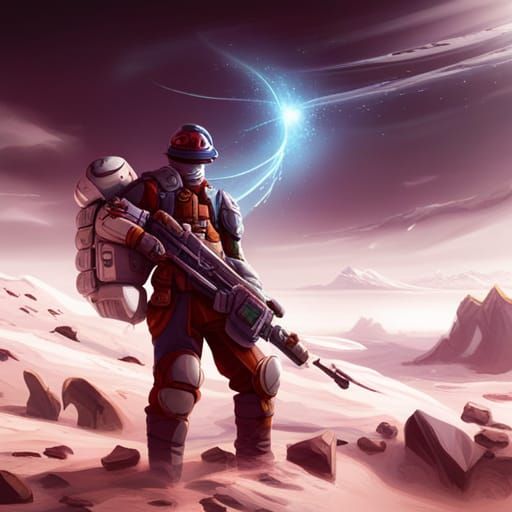 Futuristic Soldier with Weapon: Detailed Matte Painting