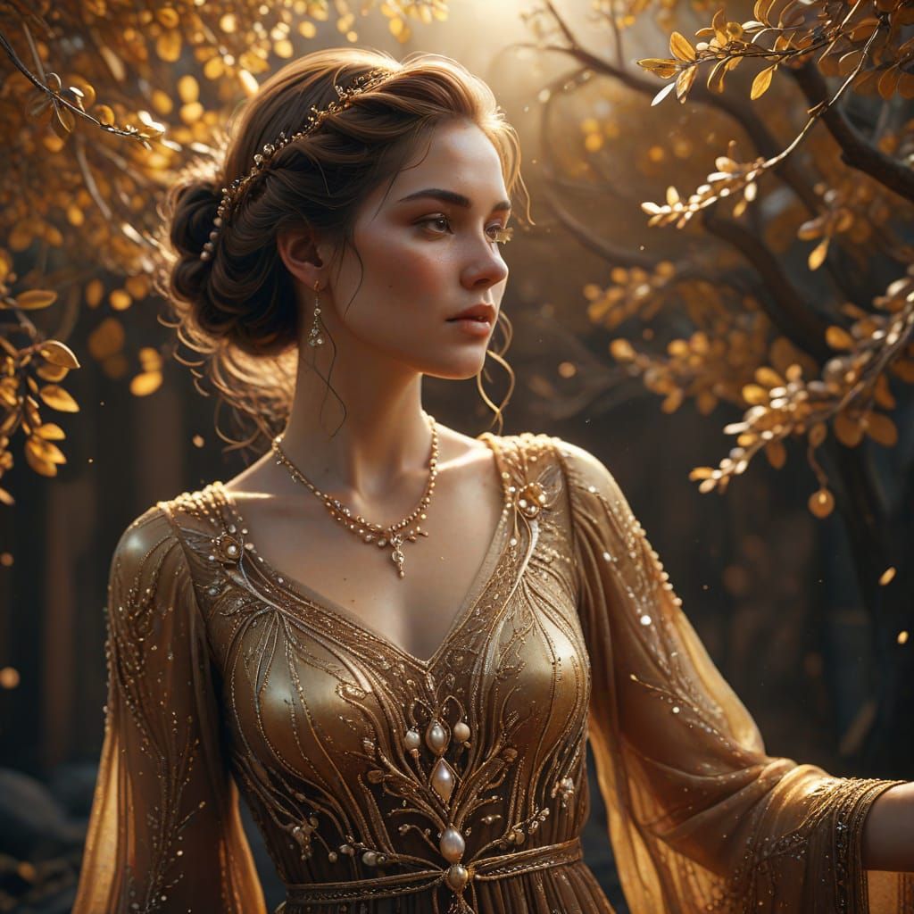 Golden Tree Creation in Art Nouveau Style