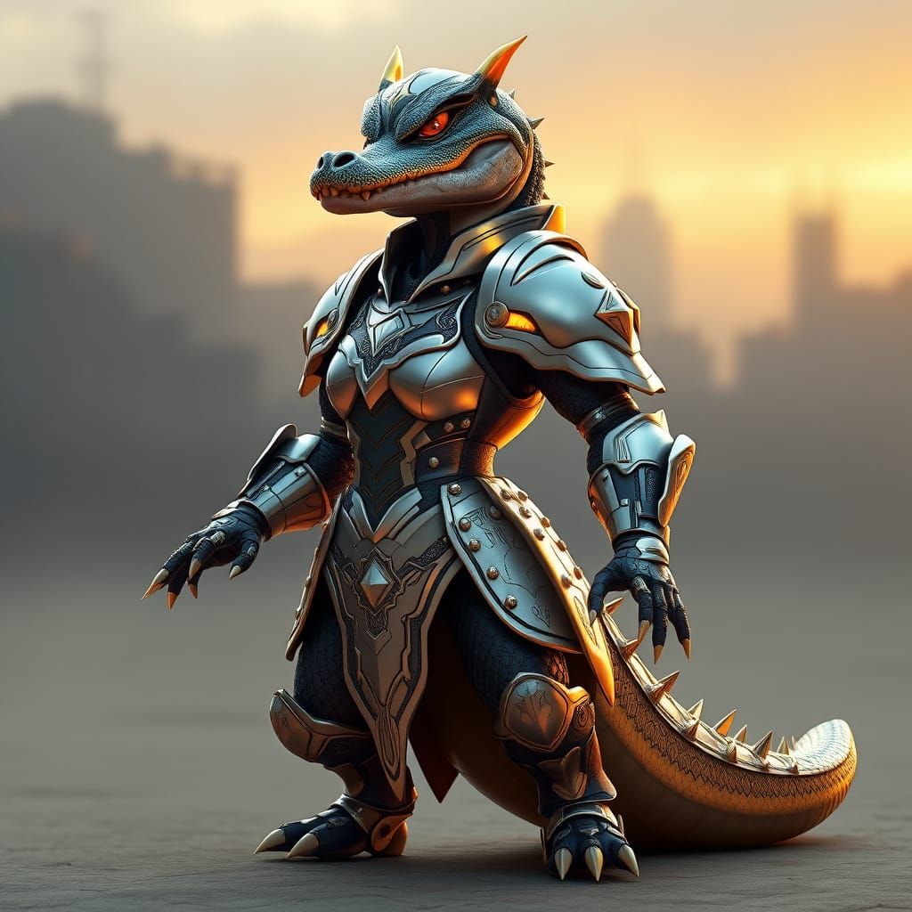 Futuristic Alligator Warrior in Art Deco Armor