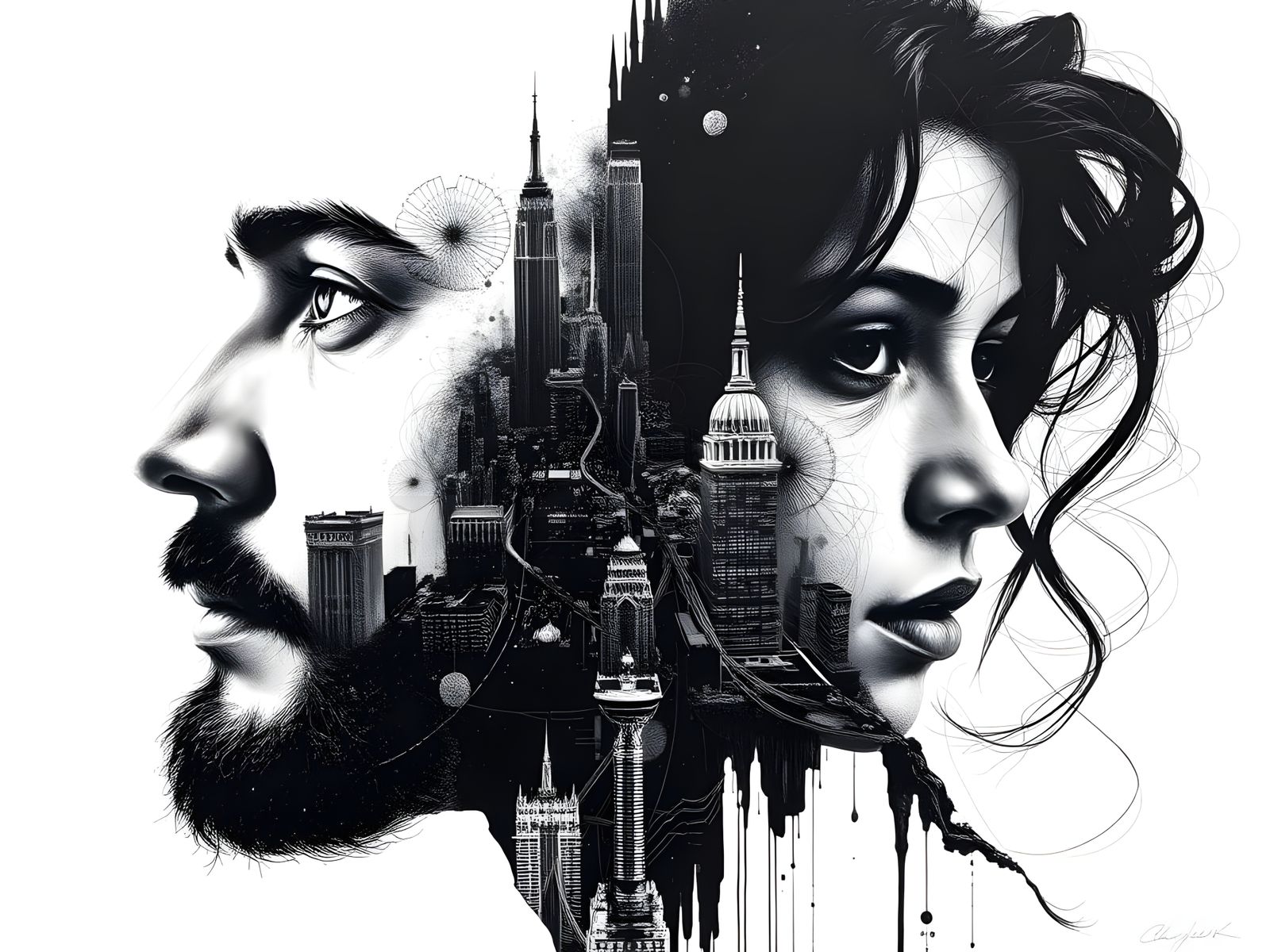 Ethereal Portrait of New York in Black Ink