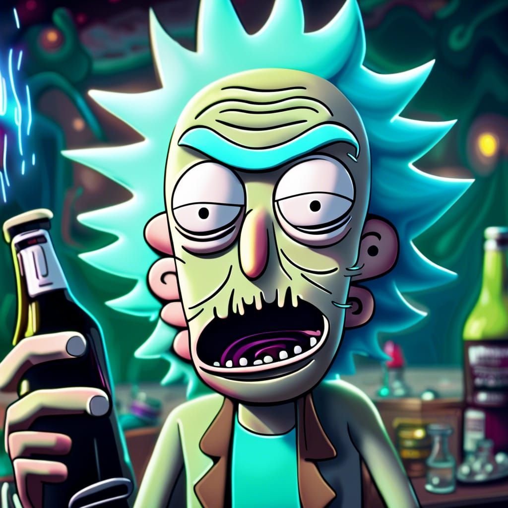 Hyperrealistic Drunk Rick Sanchez Portrait