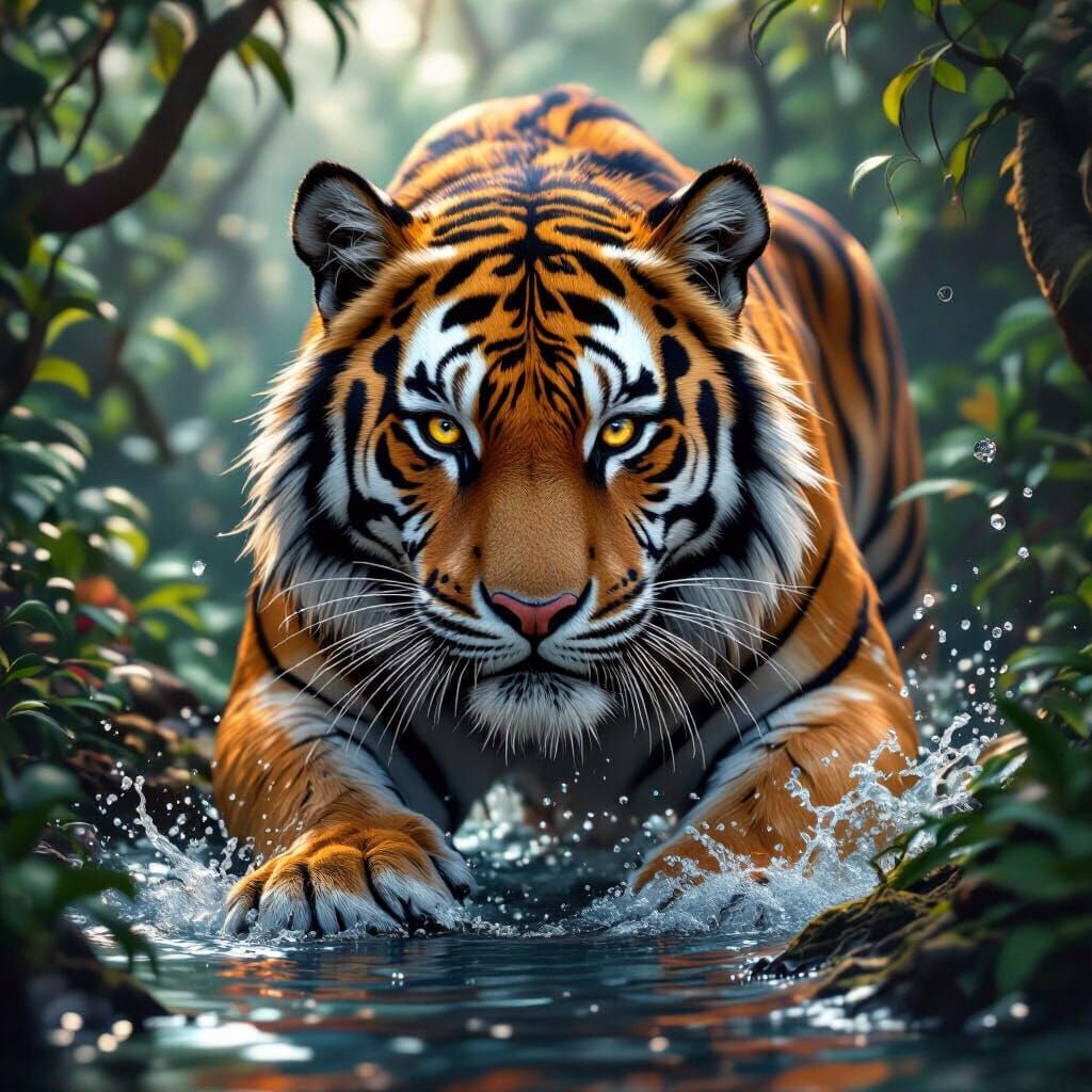Majestic Tiger in Fantastical Jungle