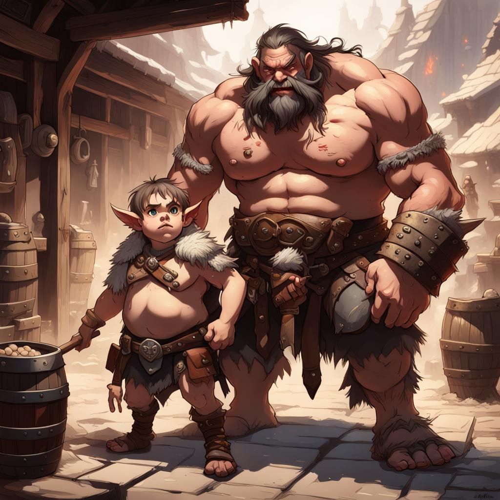 Barbarian and Halfling Stealing Ale, 3D Anime Art