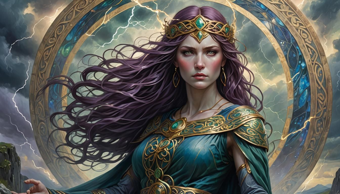 Queen Scathach of Skye in Celtic Art Nouveau Style