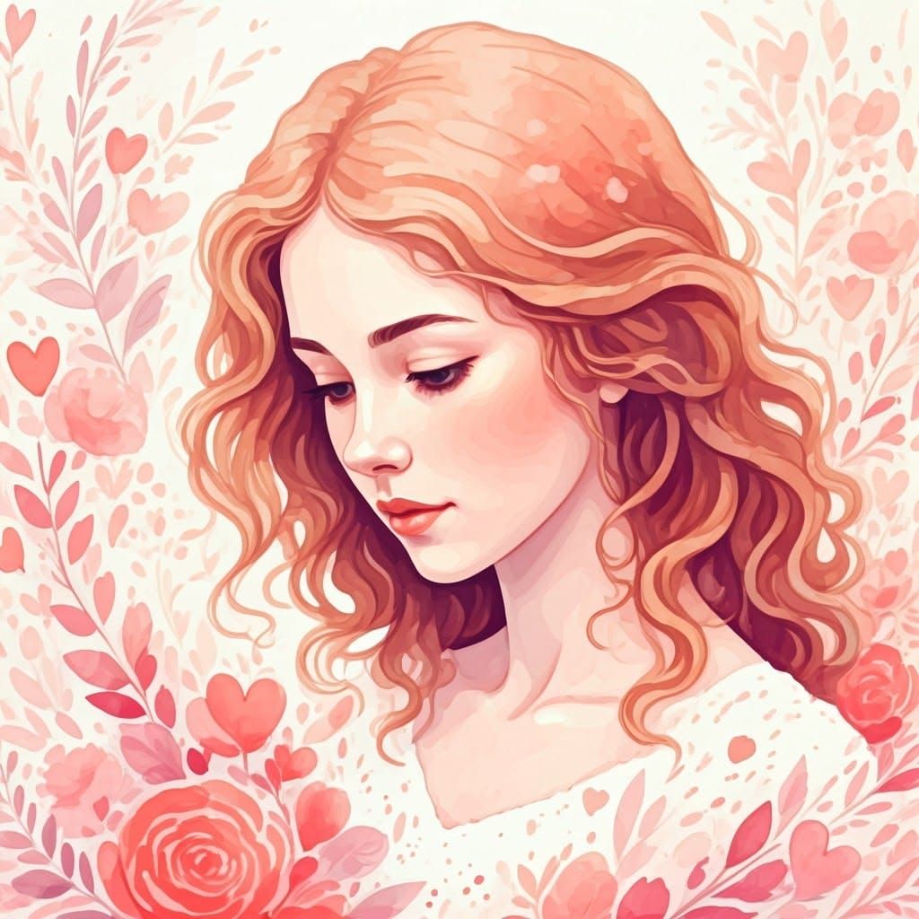Dreamy Watercolor Portrait of a Young Woman in Whispers of L...
