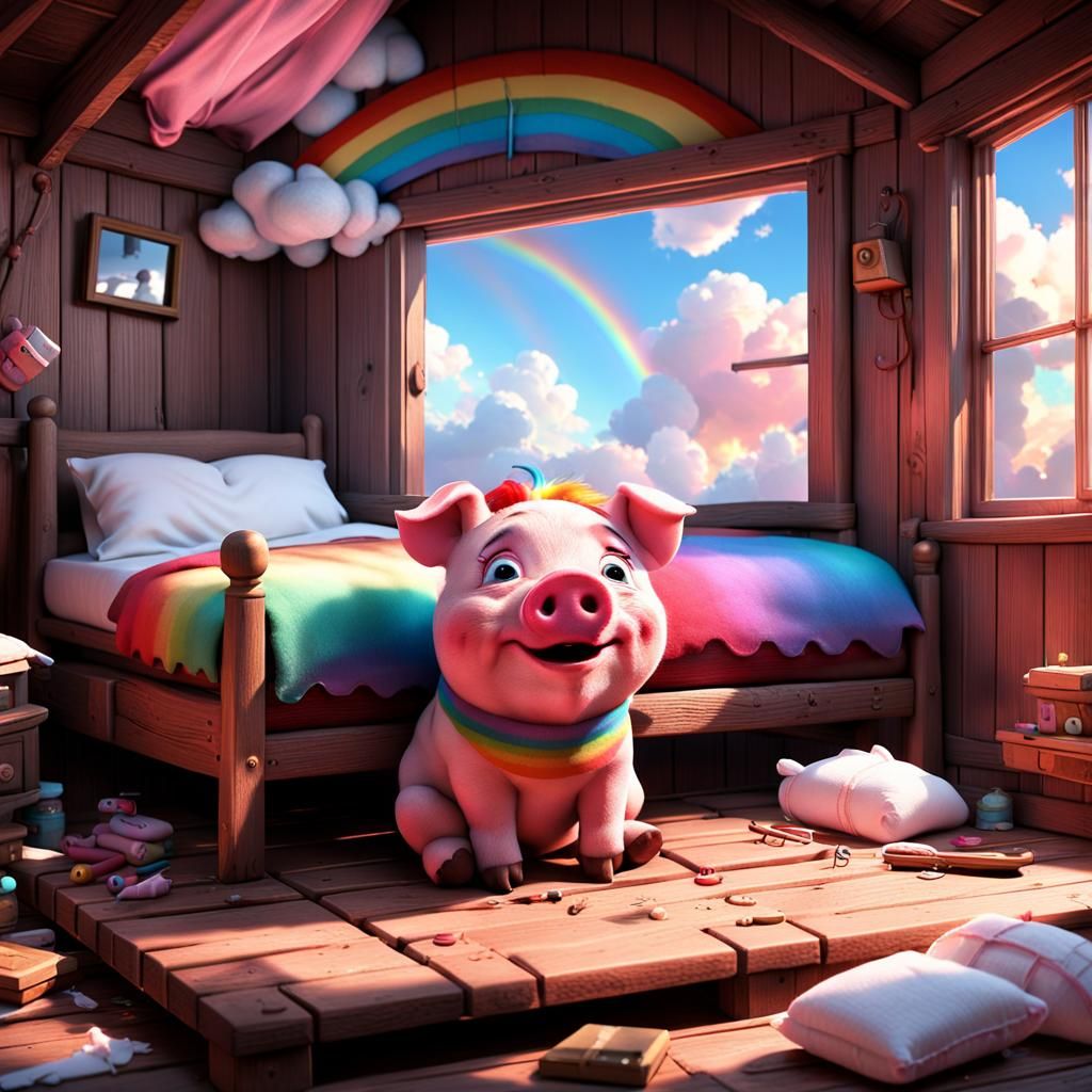 Injured Piglet Crying in Bed: Pixar-Style 3D Art