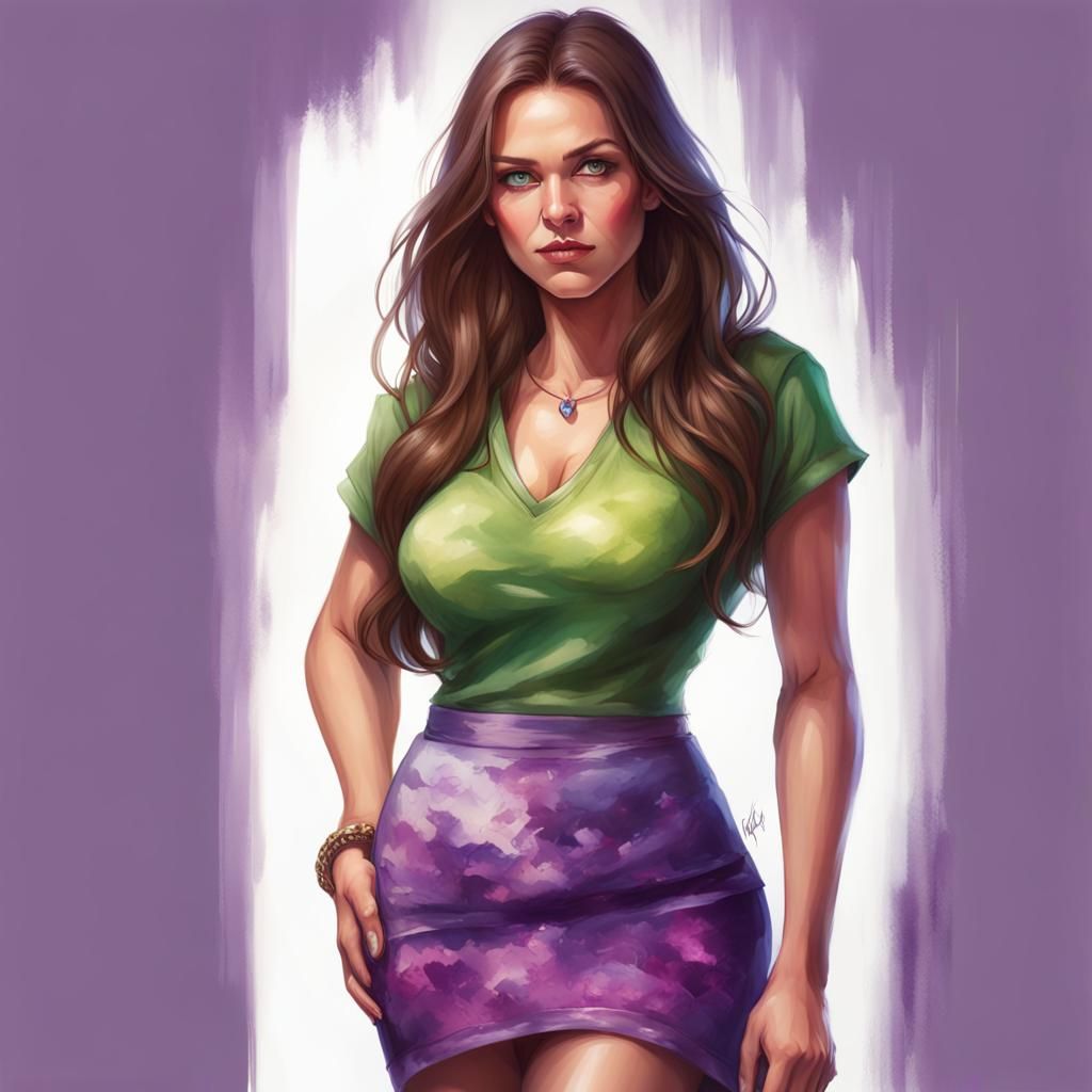 Hourglass Figure Portrait in Violet and Green