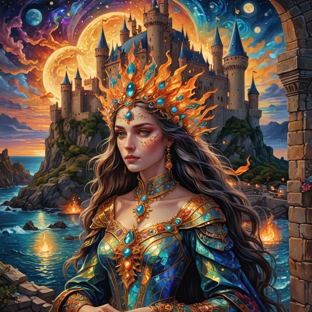 Ethereal Castle Minuet: Holographic Astral Illustration