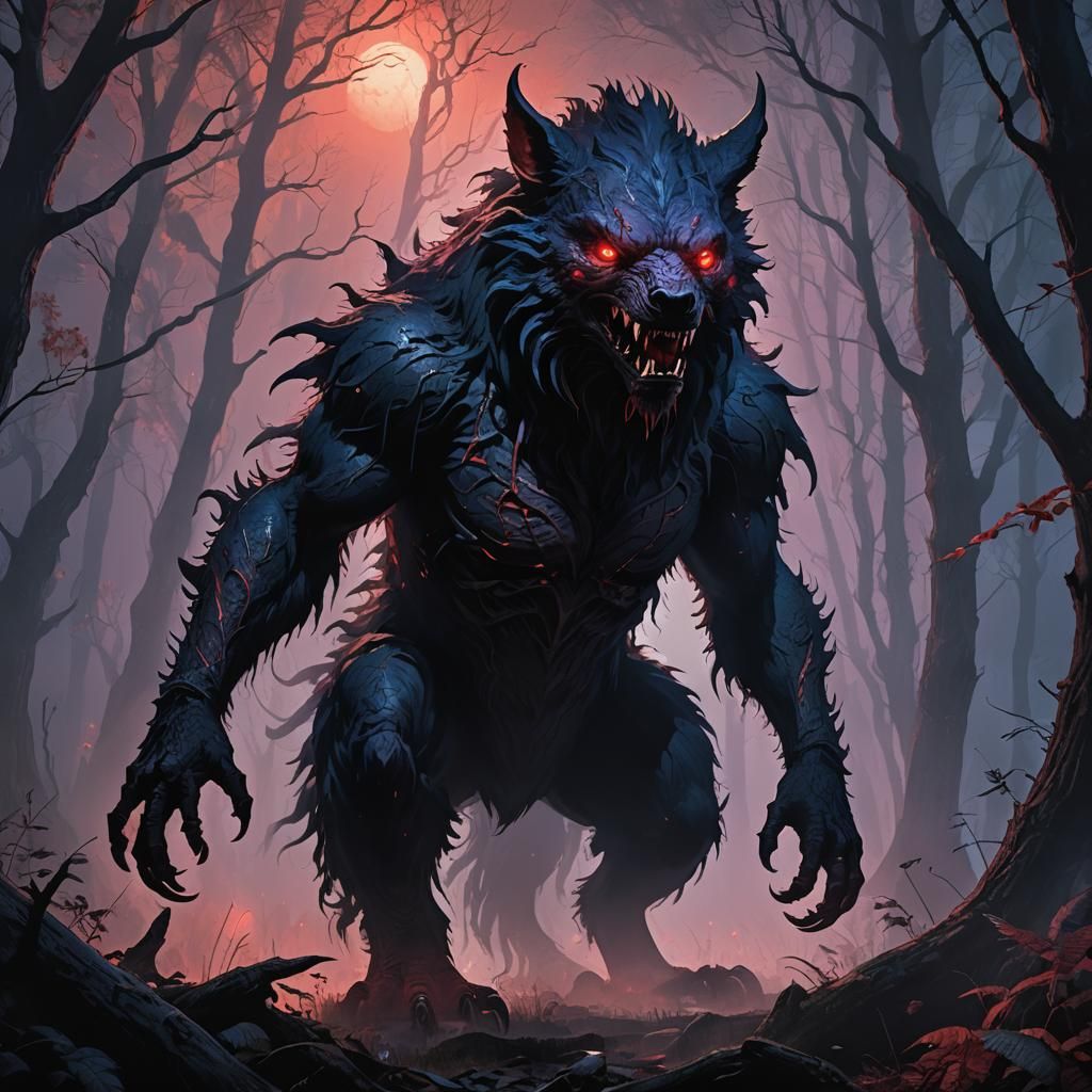 Chupacabra in Misty Forest: Dark Fantasy Art