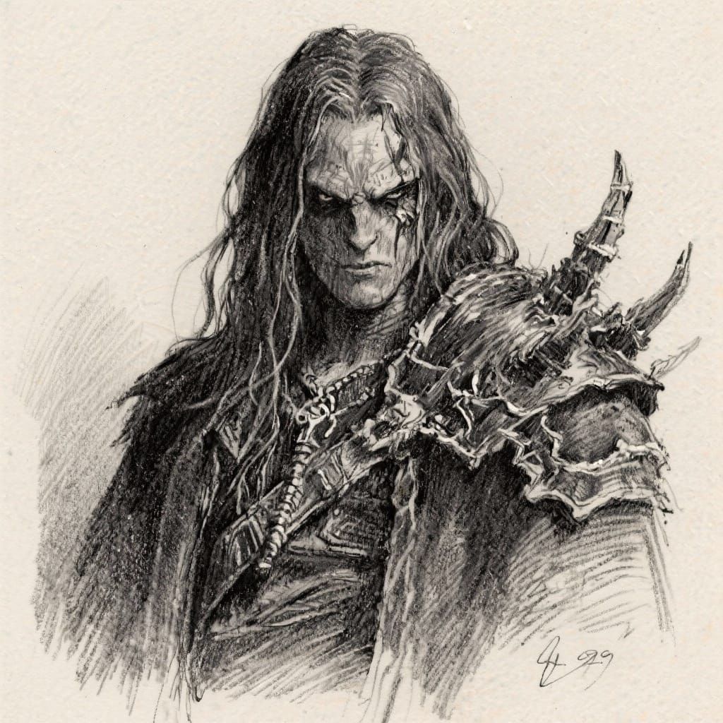 Grimdark Hyperdetailed Charcoal Drawing