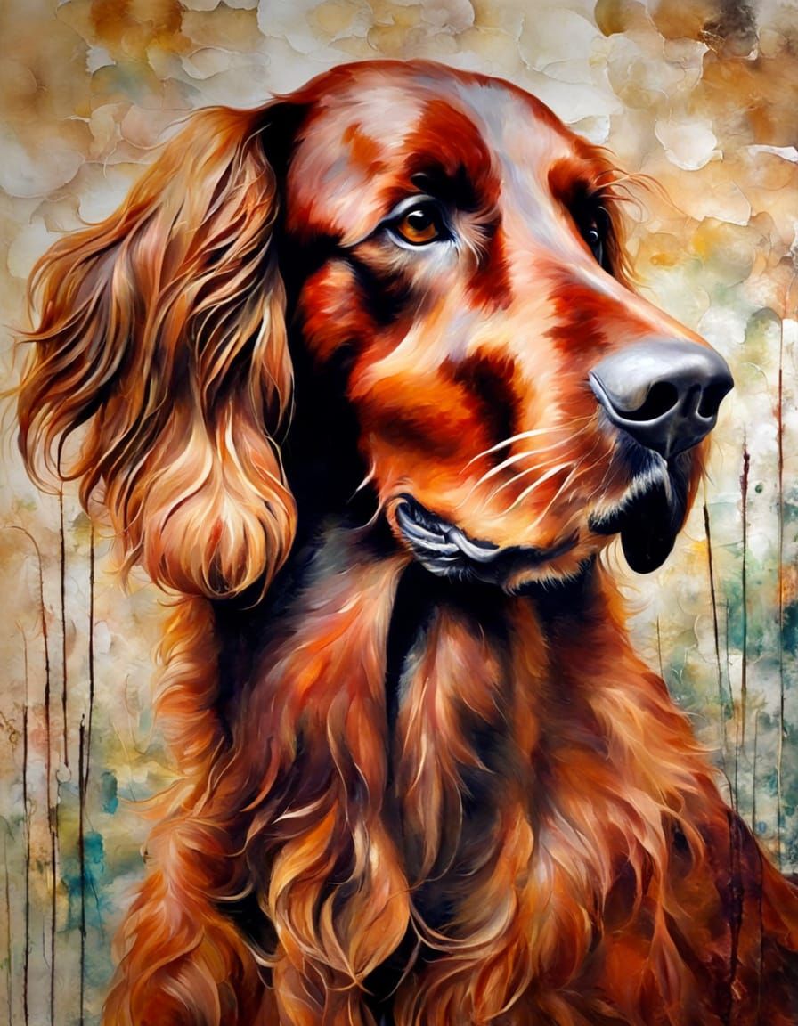 Majestic Irish Setter in Vibrant Encaustic