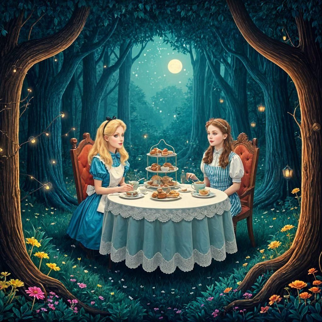 Alice and Dorothy's Tea Party in the Woods
