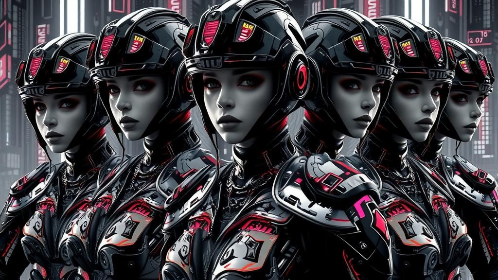 Cyberpunk Women Army in Black and White Pop Art