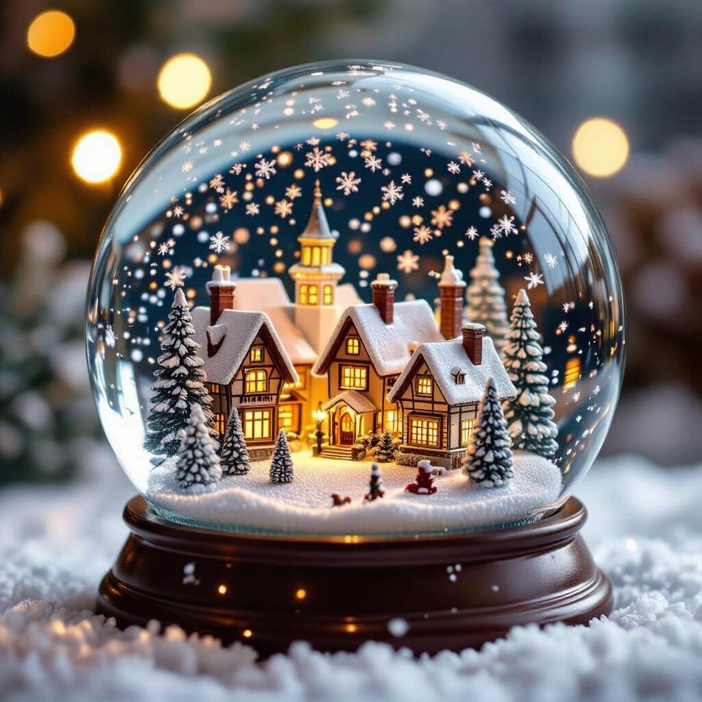 Magical Christmas Snowglobe with Glowing Village