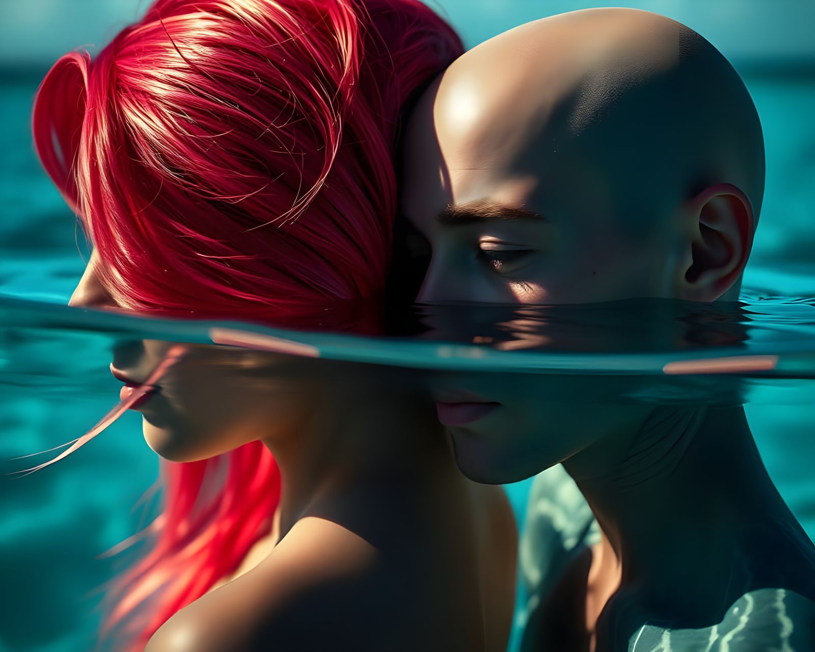 Silhouetted Double Portrait of Contrasting Hair Styles Again...