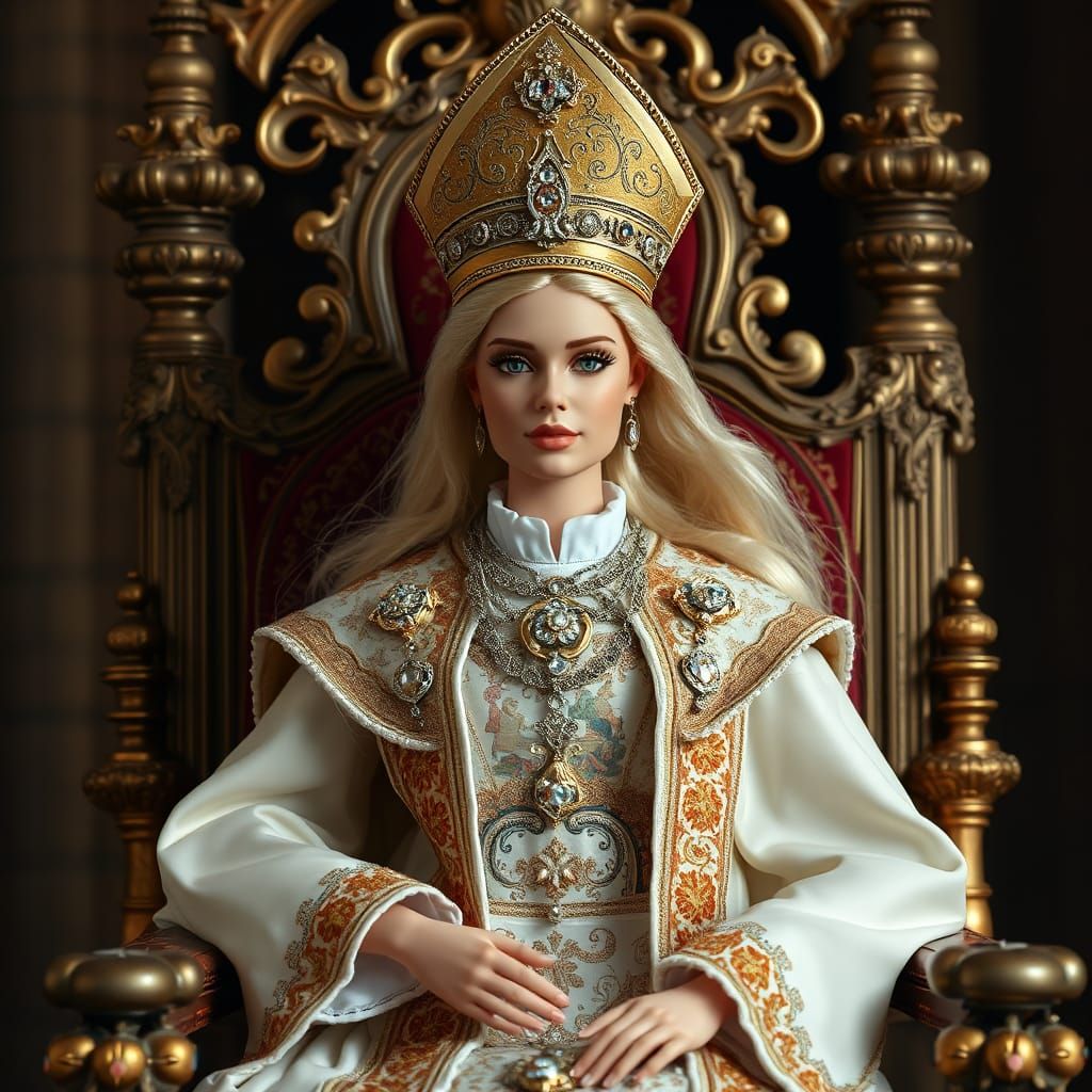Barbie as Pope in Baroque Surrealist Portrait