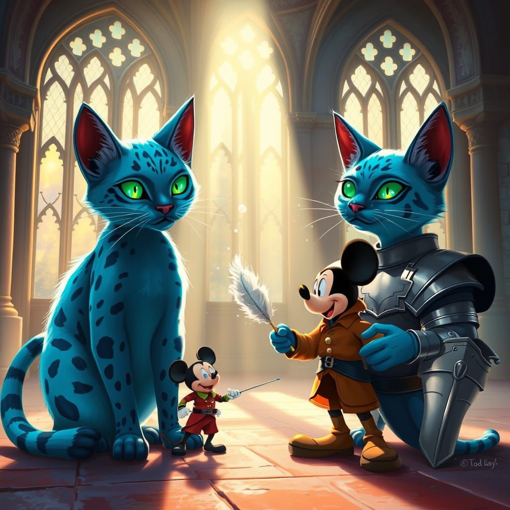 Magical Blue Caracal Cats Clean Castle With Mickey Mouse