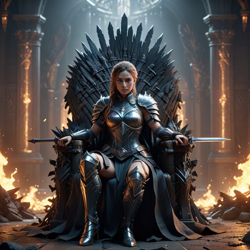 Stunning Woman Reigns Supreme on Majestic Iron Throne