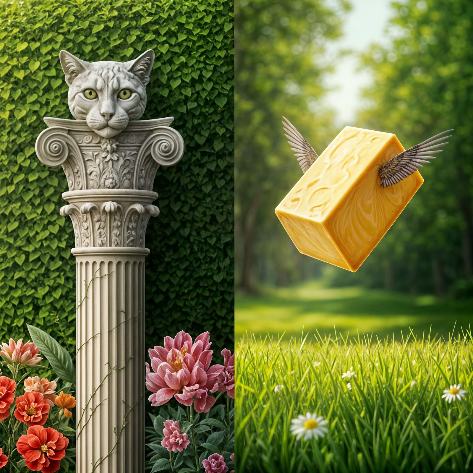 Whimsical Cat Pillar and Butterly Split-Image