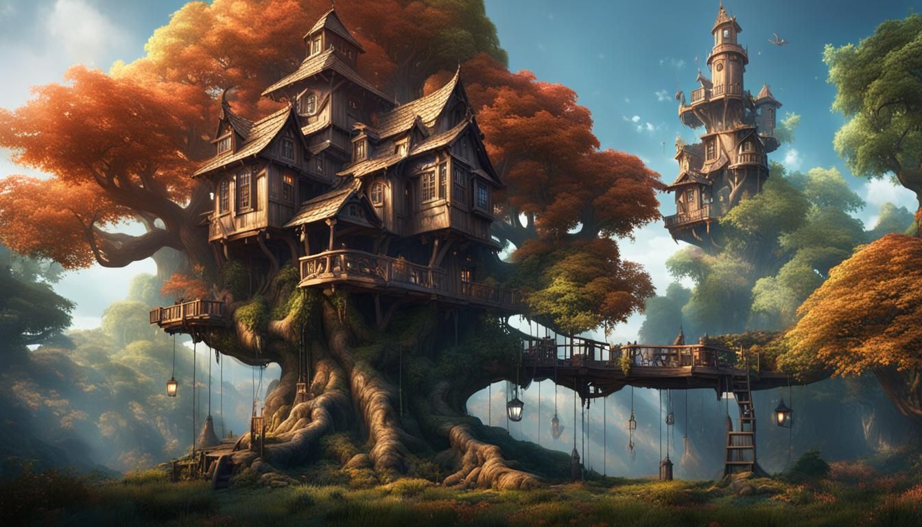Detailed Treehouse in Deep Forest: Matte Painting