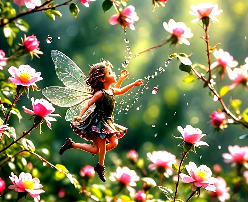 Rose Fairy Smelling Tiny Wild Rose Flowers