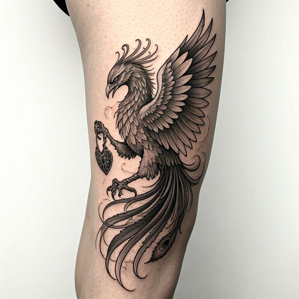 Phoenix Tattoo Rising from Ashes in Artstation Style